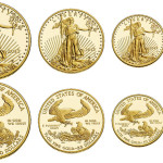 Side-by-side comparison of the 4 weight denominations of American Gold Eagles