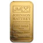 The "obverse" of the 1 oz. Johnson Matthey Gold Bar