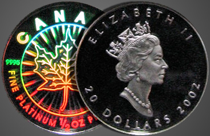 The 2002 Platinum Maple Leaf issues contain holograms. 
