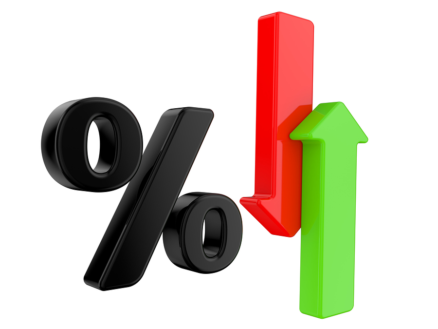 A 3d Rendered Illustration showing a Rise and Fall in Interest with symbol percent