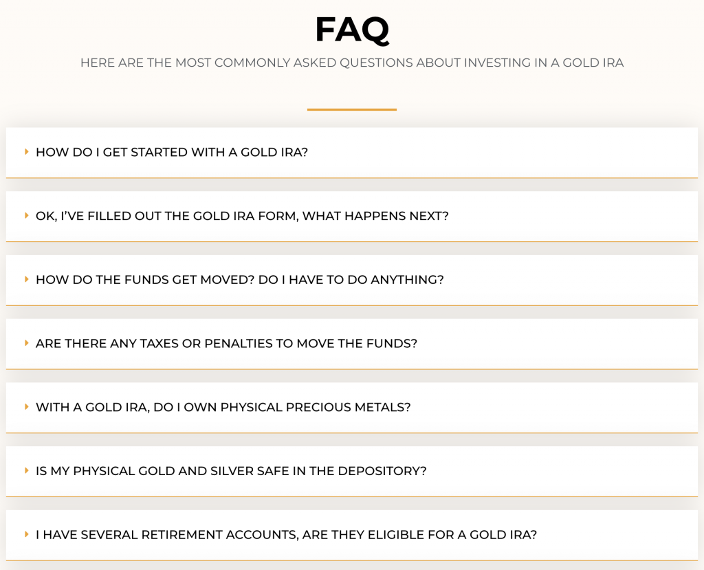 FAQ section on Noble Gold's website