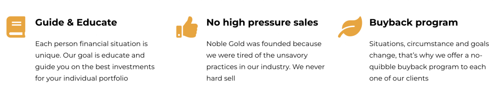 Screenshot from Noble Gold website.