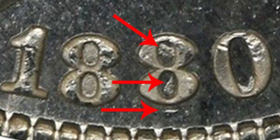 Hallmark of an 1880 silver dollar coin