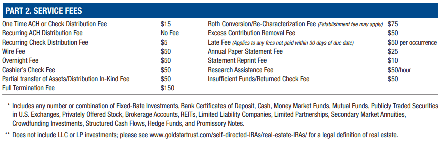Goldstar Trust service fees