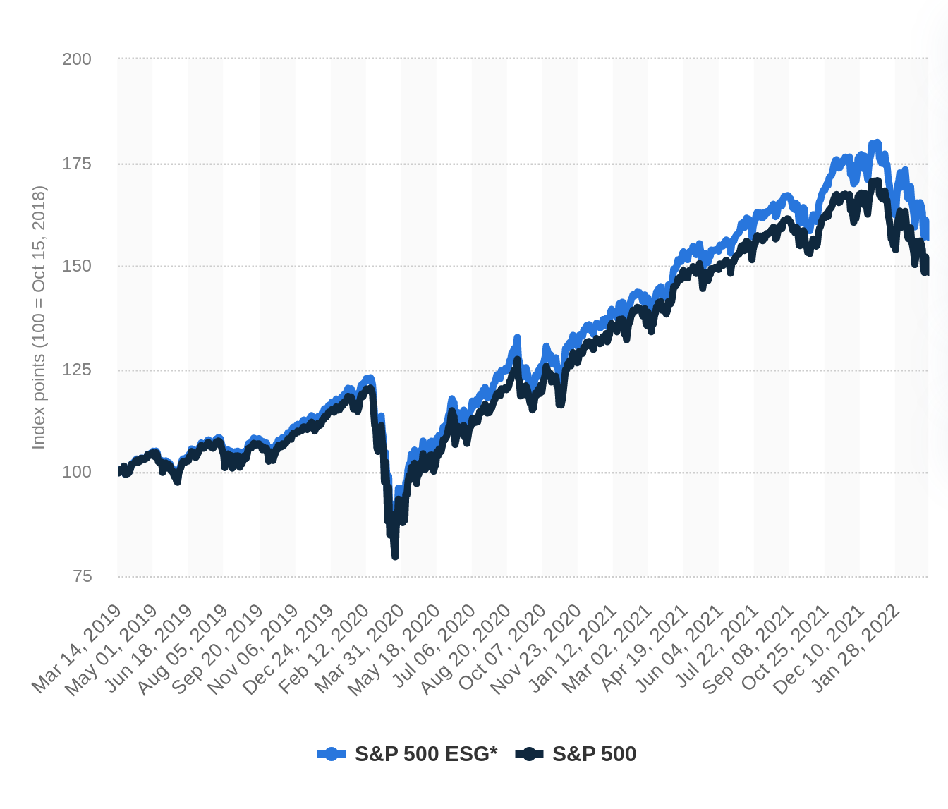 A chart comparing the returns of the ESG Index versus the S&P 500 over time